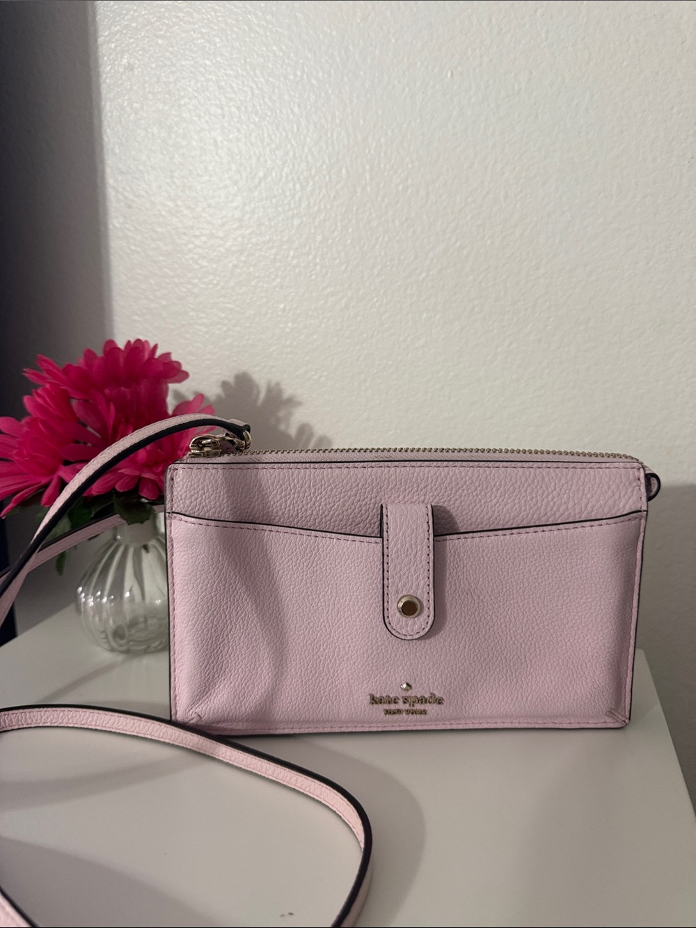 kate spade pale pink leather crossbody wallet